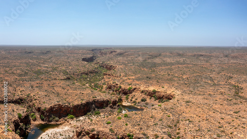 Aerial view in the red Cliffs in Yardie Creek Gorge, UNESCO World Heritage Site, Exmouth, Ningaloo Coast, Cape Range, Western Australia