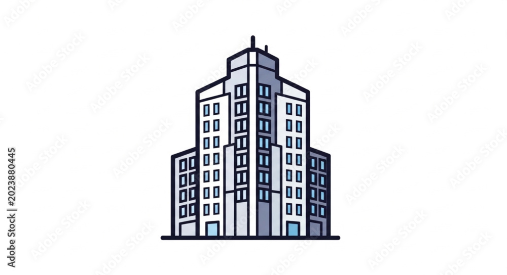 Fototapeta premium Modern Skyscraper Building Illustration Isolated on White Background.