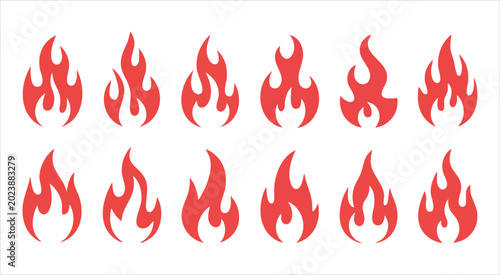 Tableau sur toile Flat red flame silhouettes for creative logo design environmental hazards and energy power concepts