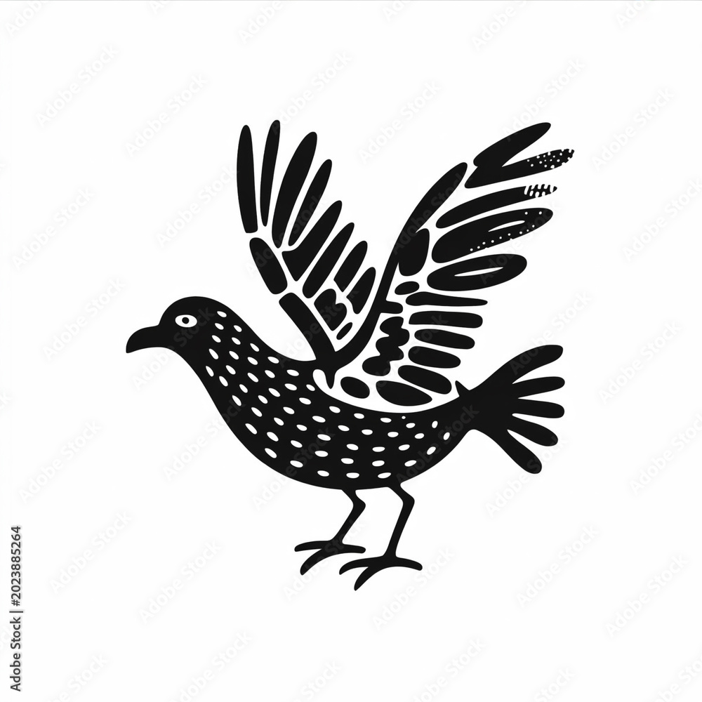 Obraz premium Linocut Style Spotted Bird Illustration