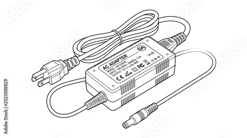 Electrical AC Adapter Power Supply Cord and Connector.