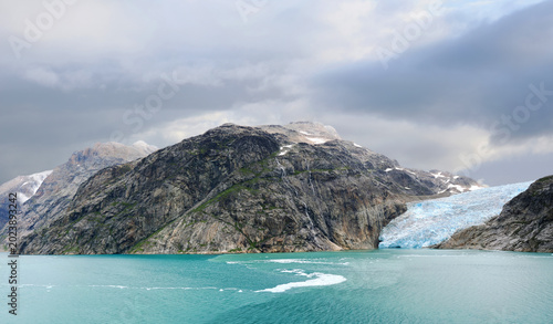 Panorama of the Kangerluk Glacier and the Surrounding Mountains in Prince Christian Sound. Greenland