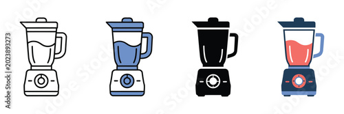 Set of four kitchen blender vector icons featuring various styles including outline flat color solid black and modern minimalist graphic design elements