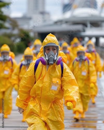 Civil Defense Team Conducts Training in Protective Suits at the Response Site