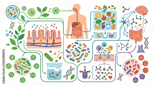 Tableau sur toile Gut Health Microbiome Digestive System Medical Infographic