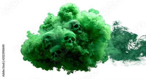A cloud of green poison with skulls effect isolated on transparent background.