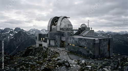 Modern Futuristic Observatory on Dramatic Mountain Ridge