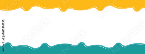 Wavy yellow and teal border frame design element isolated on white transparent background
