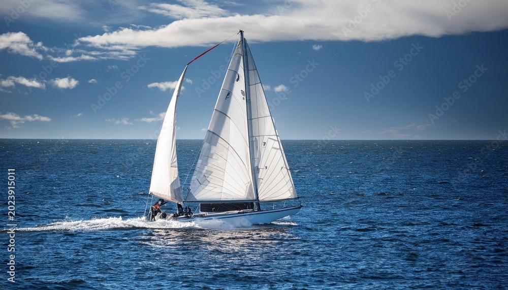 Fototapeta premium beautiful view of a racing sailboat in the ocean