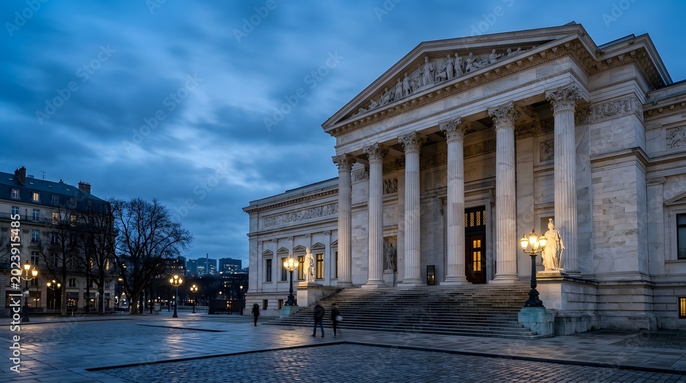 Obraz premium Classical European architecture plaza scene at dusk