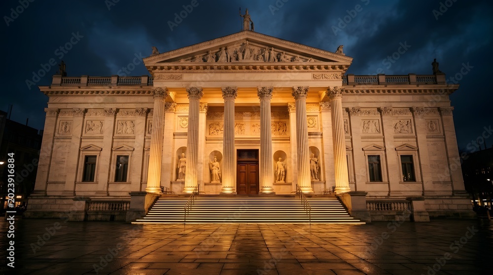 Obraz premium Illuminated Classical Architecture Facade at Dusk
