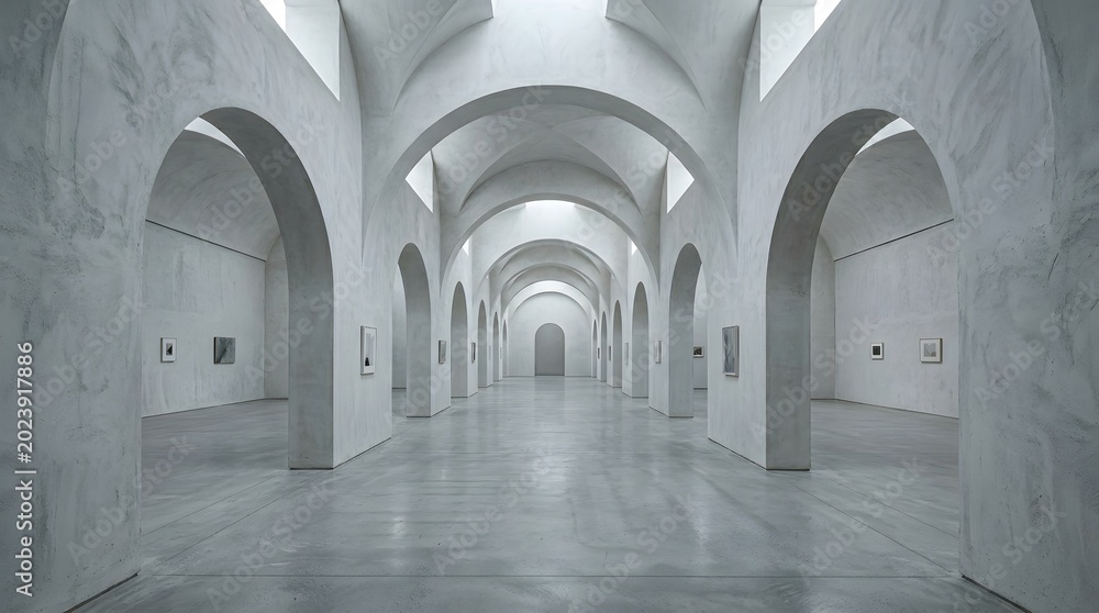 Fototapeta premium Minimalist Gallery Interior Arches Empty Exhibition Space Concept