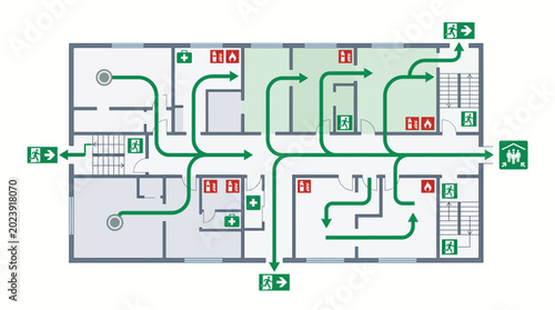 Detailed emergency evacuation plan with clear escape routes