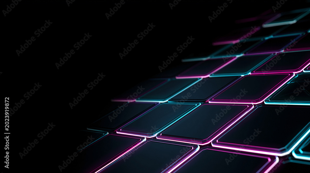 Obraz premium Abstract Futuristic Neon Grid Pattern with Pink and Cyan Lights