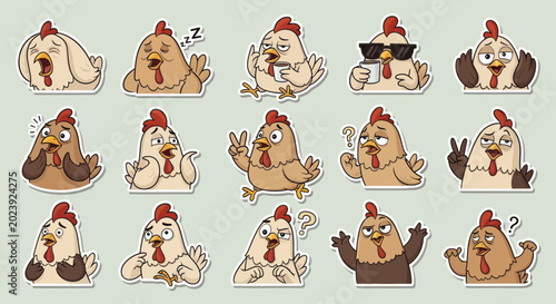 Funny Chicken Emotes Sticker Pack - Expressive Hens with Different Emotions