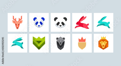 Set of Geometric Animal Icons, Logos, and Emblems