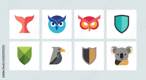 Set of Flat Design Icons: Animals and Shields