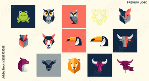 Photos Set of Geometric Animal Logos - Modern Vector Icons for Branding