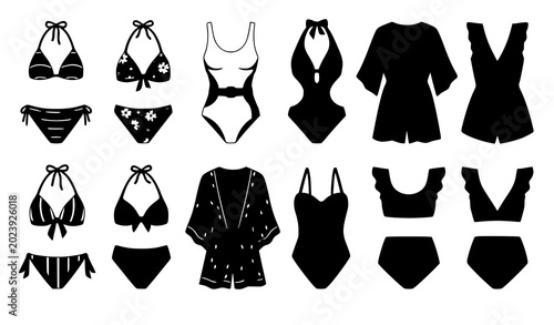 Valokuva Colorful swimsuits vector illustration fashionable beachwear collection isolated