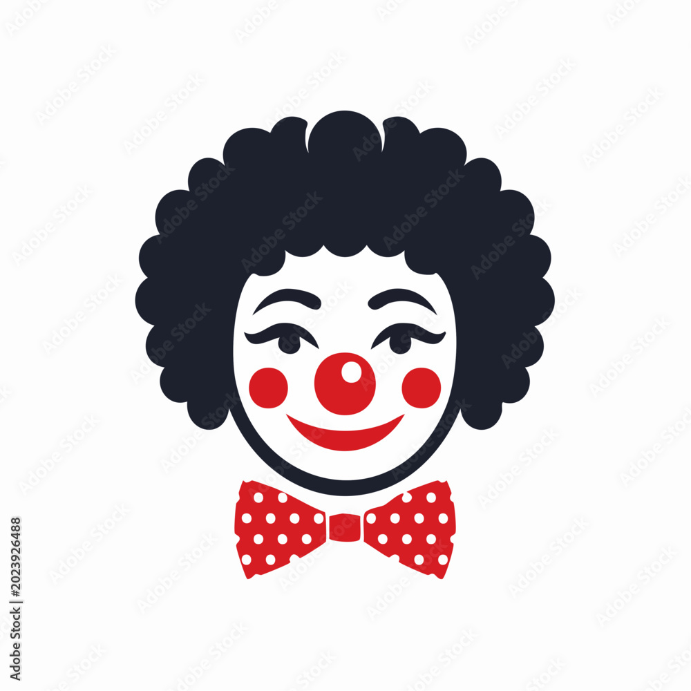 Fototapeta premium Clown Face Icon with Red Bowtie