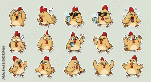 Funny Chicken Emotes Stickers Pack - Cute Cartoon Chickens with Different Emotions
