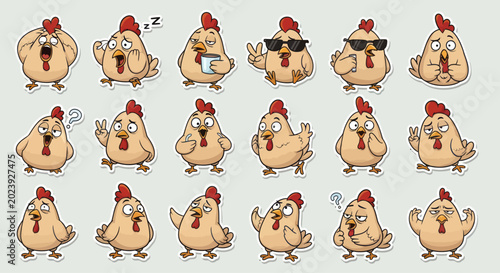 Funny Chicken Emoticons Set - Expressive Cartoon Birds with Various Emotions
