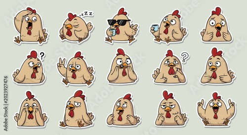 Funny Chicken Emoticon Stickers Pack - Expressive Cartoon Birds