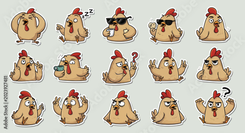 Funny Chicken Emotes, Cartoon Chicken Stickers with Various Expressions