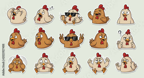 Funny Chicken Emoticons Stickers Set - Expressive Farm Birds with Emotions