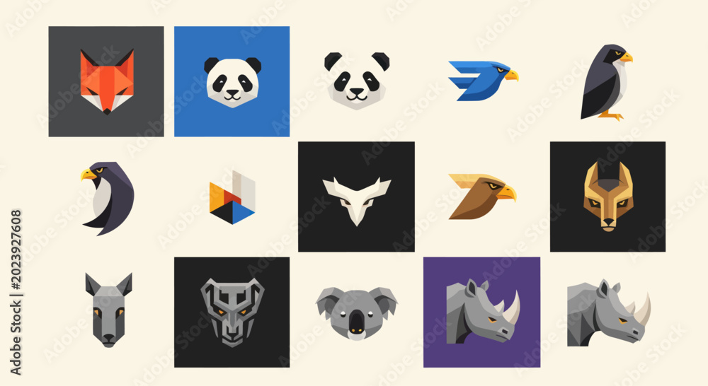 Fototapeta premium Collection of stylized animal logos and icons, vector art