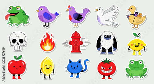 Cute Cartoon Characters: Animals, Food, Objects, Monsters - Sticker Pack
