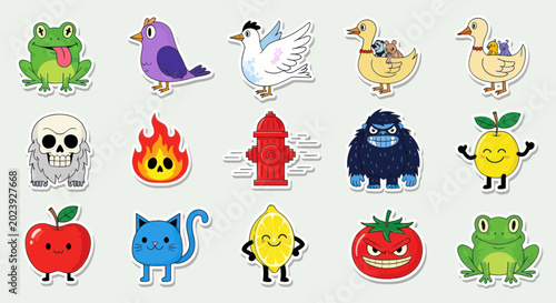 Cute Pixel Art Stickers: Animals, Objects, and Food
