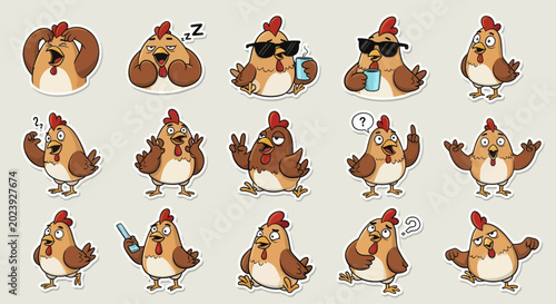 Funny Cartoon Chicken Emotes Set - Various Expressions and Actions