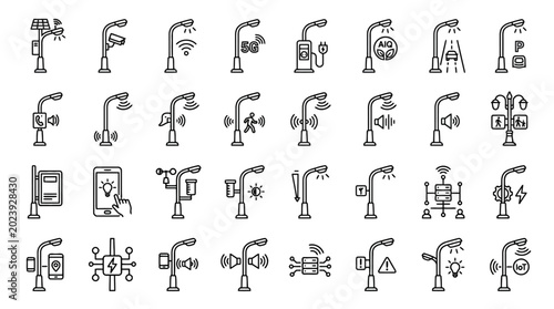 Vector Icons Set of smart city street light infrastructure icons. EPS Editable