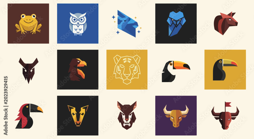Fototapeta premium Modern Animal Logo Collection: Geometric Icons for Branding