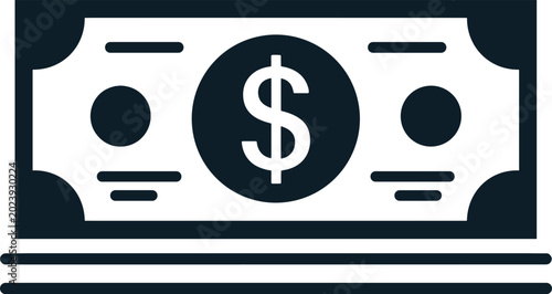 Cash money banknote icon with dollar symbol representing wealth finance and banking concept