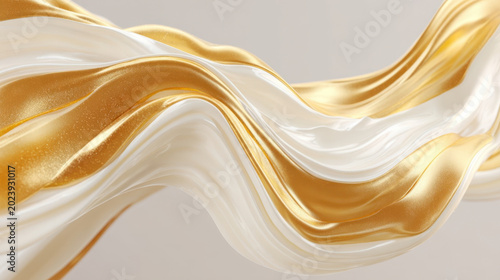 Flowing liquid gradient in white and golden shades creating a smooth texture in an abstract setting