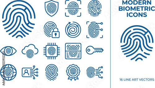 Bild auf Leinwand Modern biometric icons collection for identification security and personal data authentication systems