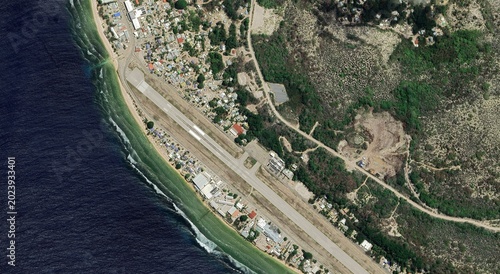 Tableau sur toile Aerial View Nauru Island Airport Coastal Settlement
