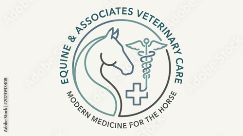 Equine Veterinary Care Logo Design Featuring Horse Silhouette, Medical Caduceus and Cross for Animal Hospital Branding