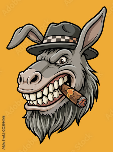 Canvas Print Cartoon donkey wearing a hat smoking.