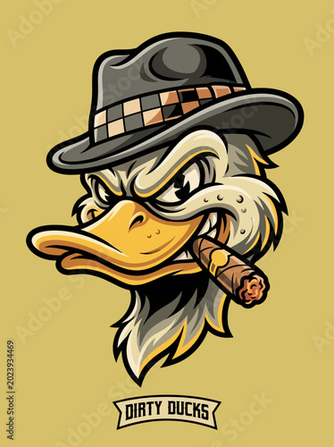 Canvastavla Cartoon duck wearing a hat smoking.