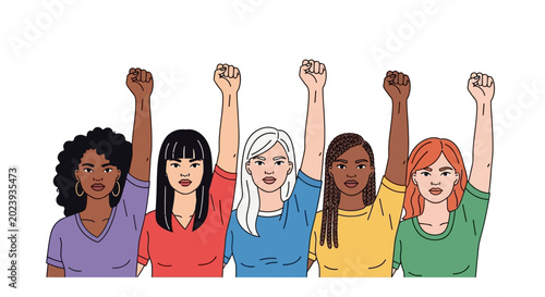 Tableau sur toile Diverse Women Raising Fists for Equality and Social Justice