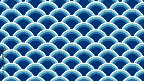 Seamless tileable seigaiha wave traditional Japanese pattern in cobalt blue and turquoise ideal for elegant branding packaging and digital backgrounds