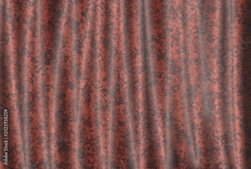 Close-up view of a textured, rusty corrugated metal surface with a predominantly reddish-brown color palette and a worn, industrial appearance against a neutral background.