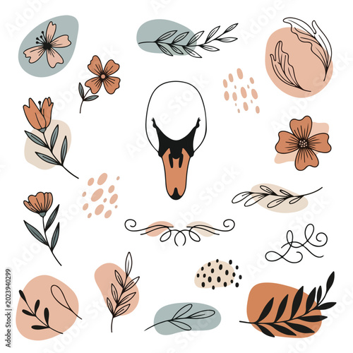Abstract Floral Elements and Skull Accent