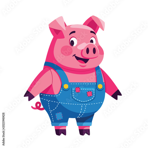 Pink Pig Character in Blue Overalls