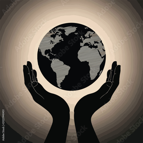 Hands Holding World Globe Symbol