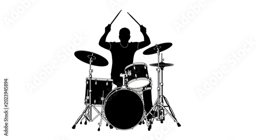 Obraz na płótnie Drummer Silhouette Playing Drums, Musician Silhouette Performing on Stage