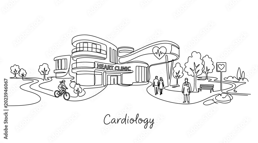 Obraz premium Contemporary heart clinic with outdoor recreational spaces and patient access pathways for cardiovascular care